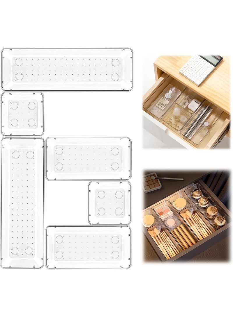 6 Pack Desk Drawer Organizers, Clear Drawer Organizers, Toiletry and Storage Organizers, Non-Slip Plastic Drawer Organizer for Makeup, Bathroom, Kitchen and Office - Image 1